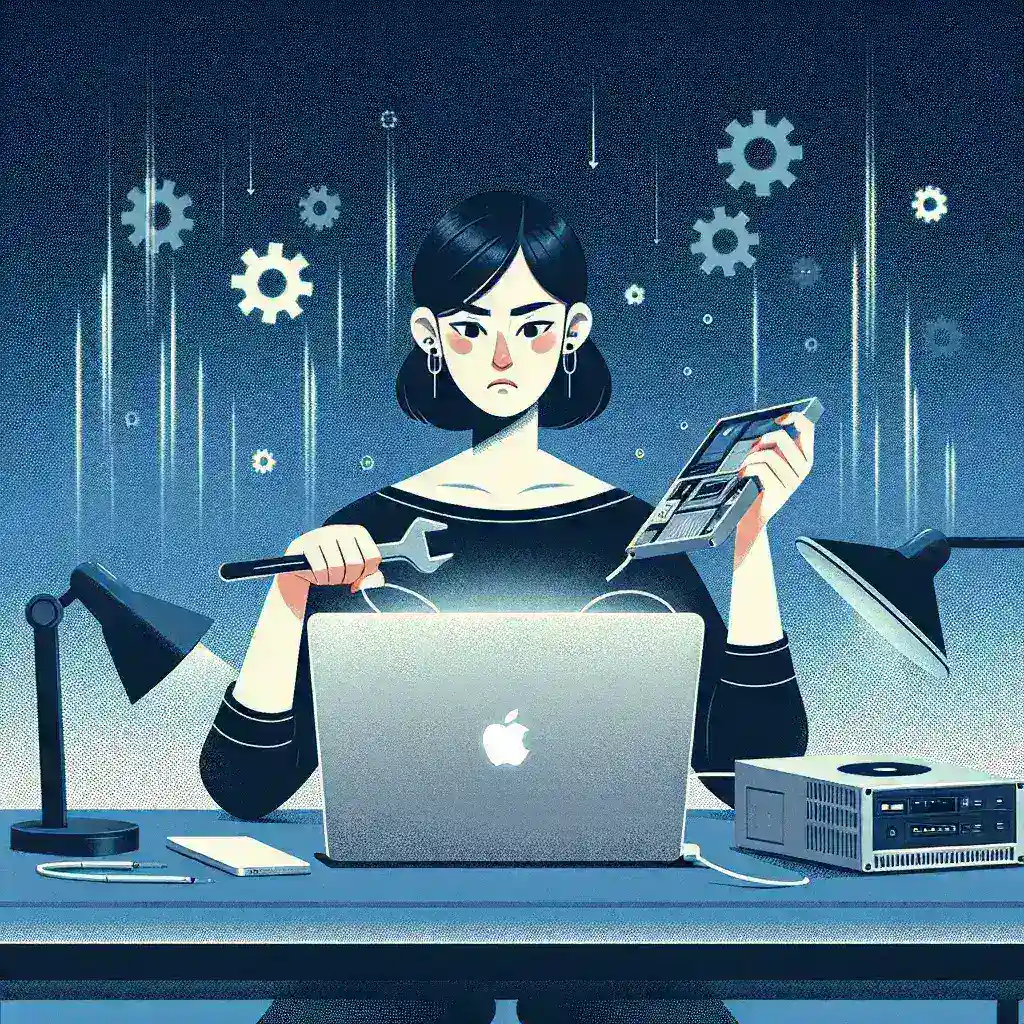 "Illustration of a MacBook with a recovery screen, demonstrating data retrieval methods for non-booting Macs in a comprehensive recovery guide."