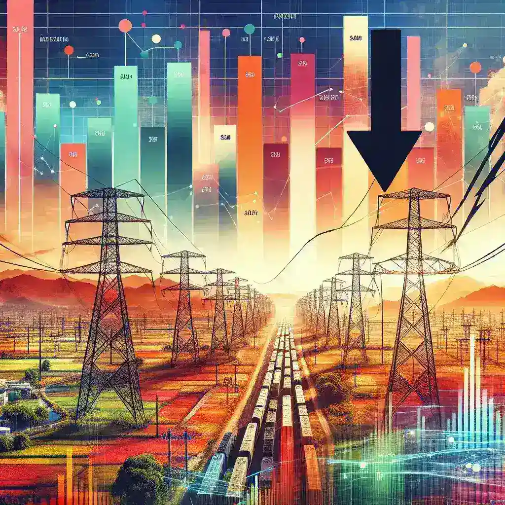 "Power Grid Corp. of India shares dip in value, reflecting market underperformance compared to peers; stock charts and financial analysis visuals included in the article discussing investment trends."