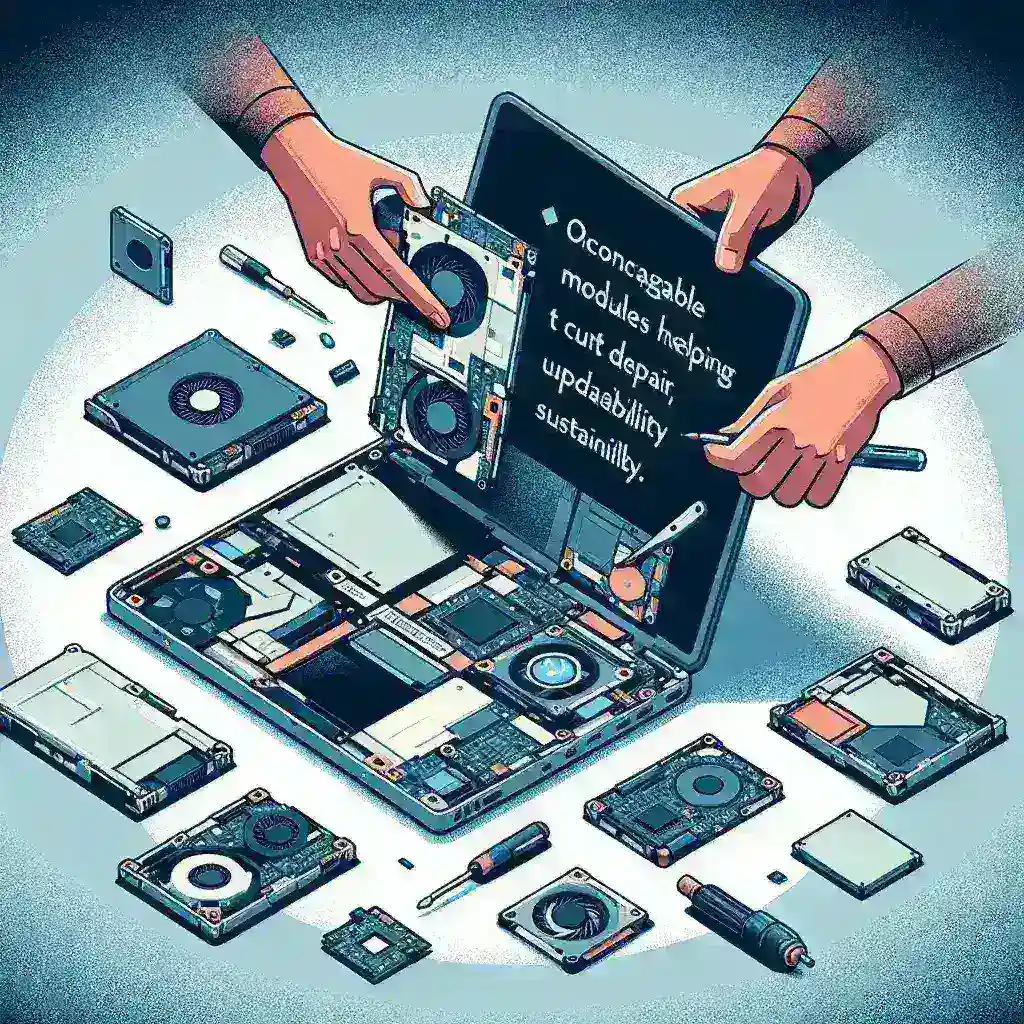 "Modular laptop components showcasing easy upgrade capabilities, illustrating cost-effective technology solutions for extending device lifespan in an article about reducing average lifespan costs."